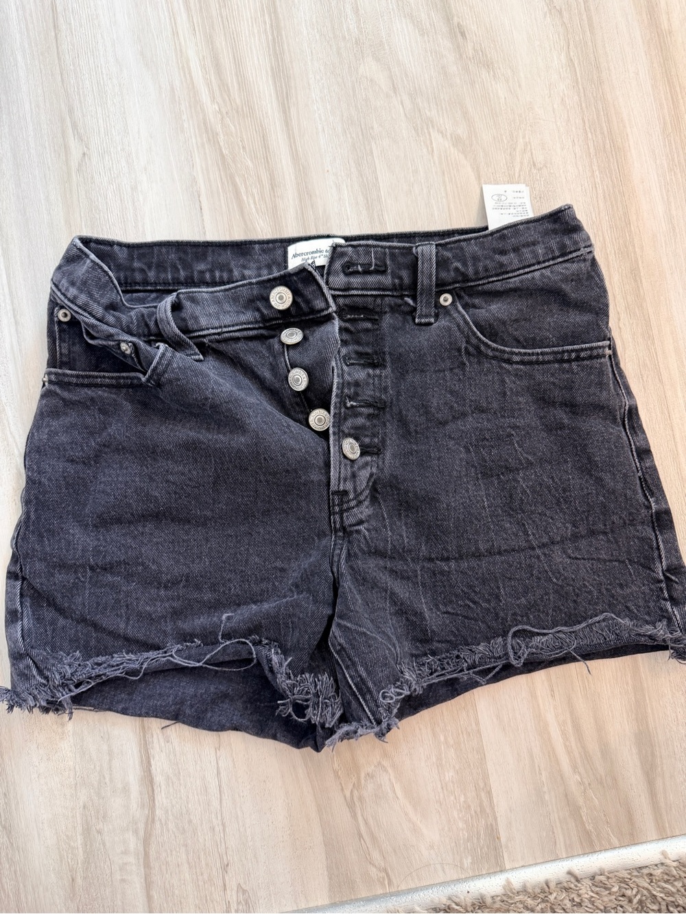 Abercrombie & Fitch Black Frayed High-Rise Button-Fly Denim Shorts